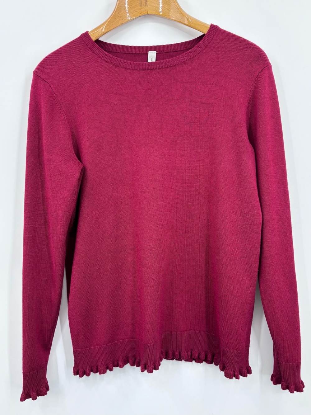 Soya Concept Raspberry Ruffled Hem Crew Neck Lightweight Sweater, Large - Picture 12 of 16